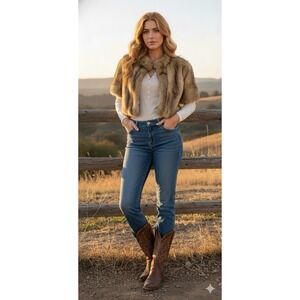 3rd Brown Faux Fur Bolero L/XL Warm Wool Lining Boho Heritage Mob Wife Luxury